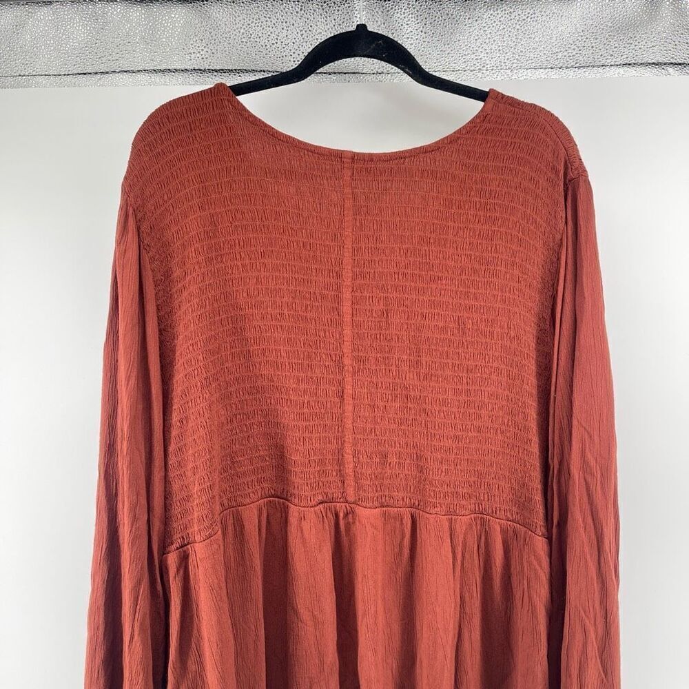 Sonoma Women’s 4X Brown V-Neck Smocked Gauze Babydoll Boho Peasant Top - Picture 8 of 12